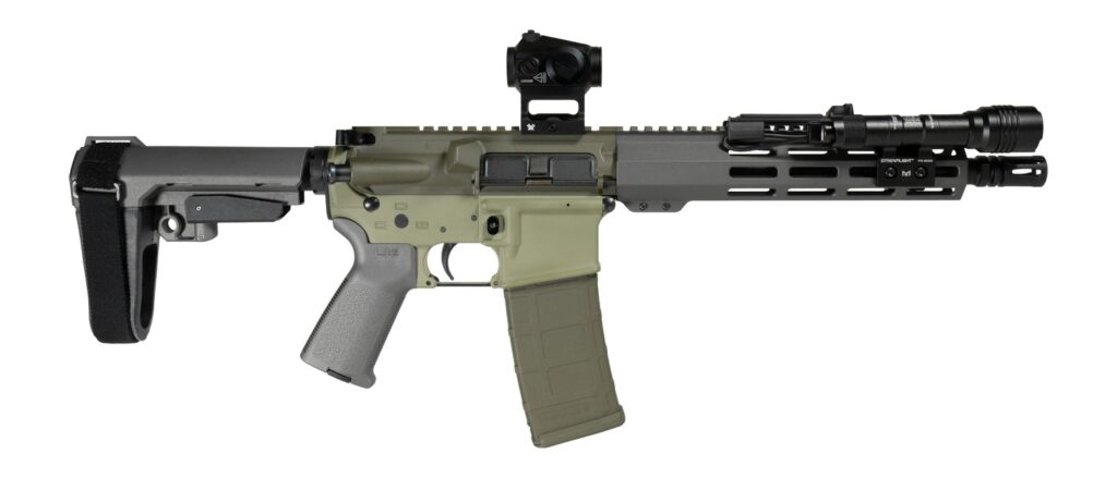Shark Coast Tactical SCC06872BUGBR300P Bug Bear Bundle 300 Blackout 30+1 10″ Threaded Barrel, Aluminum Receiver w/Picatinny Rail, M-LOK Handguard, Polymer SB Tactical SBA3 Brace, Streamlight ProTac Ra