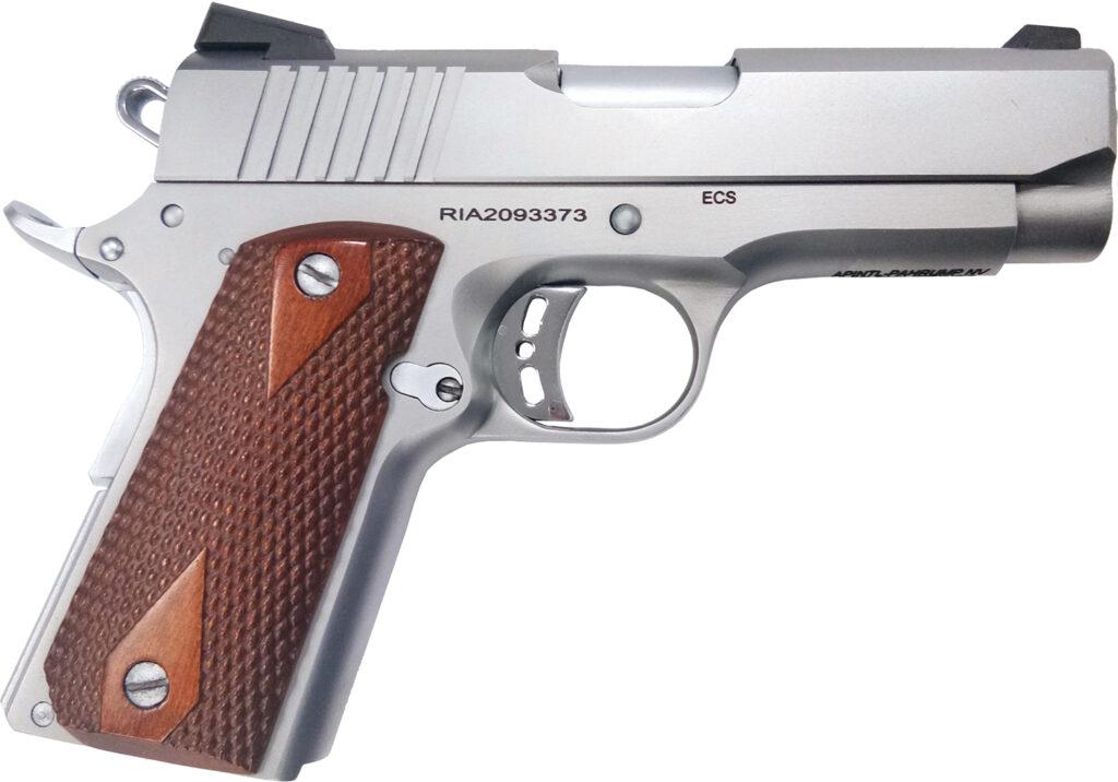 Rock Island 51868 Rock Standard CS *CA Compliant 45 ACP 3.63″ 7+1 Matte Stainless Steel Frame & Slide Double Diamond Checkered Wood Grip