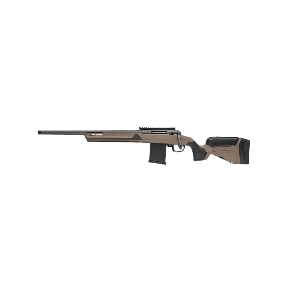 Savage 110 Core Tactical Left Hand Rifle 6.5 Creedmoor 10rd Magazine 24″ Platinum Cerakoted Fluted Threaded Barrel Tan Stock
