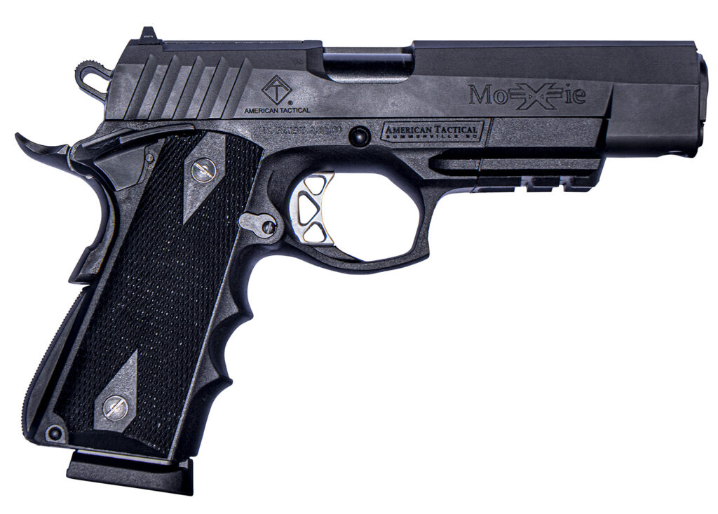 ATI GFXH45M FXH-45 Moxie 45 ACP 8+1 5″ Black Match Grade SS Barrel, Black Parkerized Serrated Slide, Black Polymer Frame w/Beavertail & Picatinny Rail, Black Finger Groove Grip