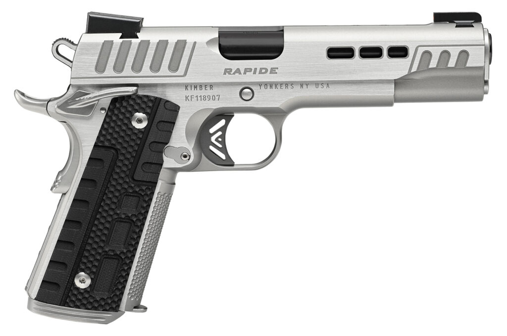 Kimber Mfg.,inc 3000429 Rapide Frost 10mm Auto 8+1 5″ Black DLC Stainless Steel Barrel, Kimpro II Silver Lightening Cut/Serrated Stainless Steel Slide & Frame w/Beavertail, Black G10 Grip