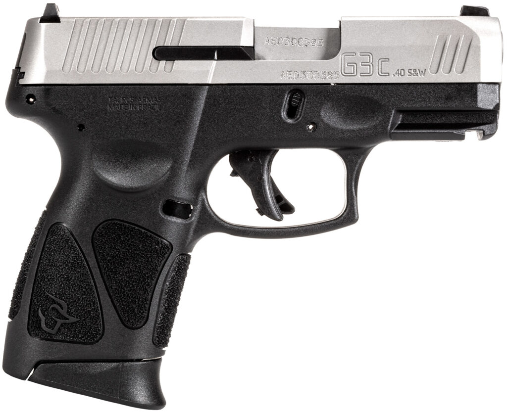 Taurus 1G3C4039 G3C  Compact Frame 40 S&W 10+1 3.26″ Matte Stainless Steel Barrel, Serrated Stainless Steel Slide, Black Polymer Frame w/Picatinny Rail, Black Polymer Grip