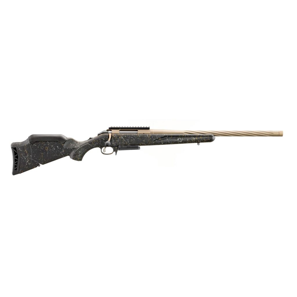 Ruger American Gen II Prairie Rifle 6.5 Creedmoor 3rd Capacity 20″ Fluted Threaded Bronze Barrel Black Splatter Gen II Stock