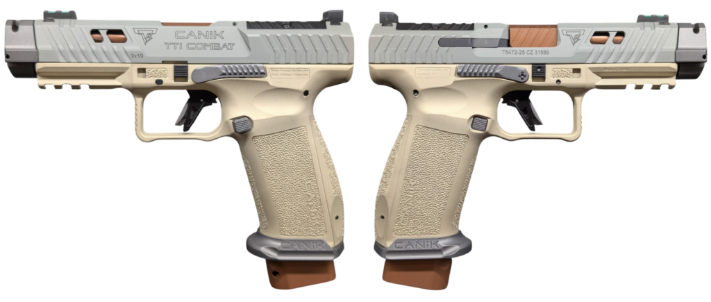 CANIK TTI COMBAT SUGA BEAR CHAMPAGNE/TUNGSTEN 9MM PISTOL 4.6″ 2-18RD