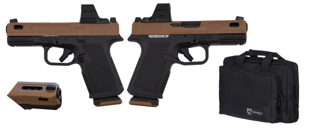 RUGER RXM 9MM PISTOL 4″ TACPAC BLACK/TAN, OSIGHT OPTIC, DRAGO BAG, 2-15RD MAGS