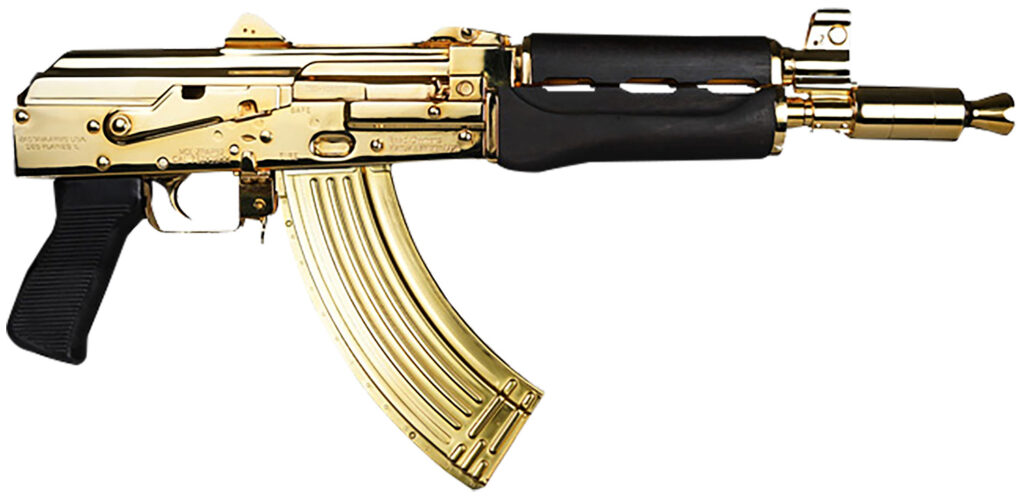 Zastava Arms Usa ZP92762MGL ZPAP 92 7.62x39mm 30+1 10″ 24K Gold Plated/Cold Hammer Forged, Chrome Lined Barrel, Steel 24K Gold Plated Receiver, Dark Walnut Grips