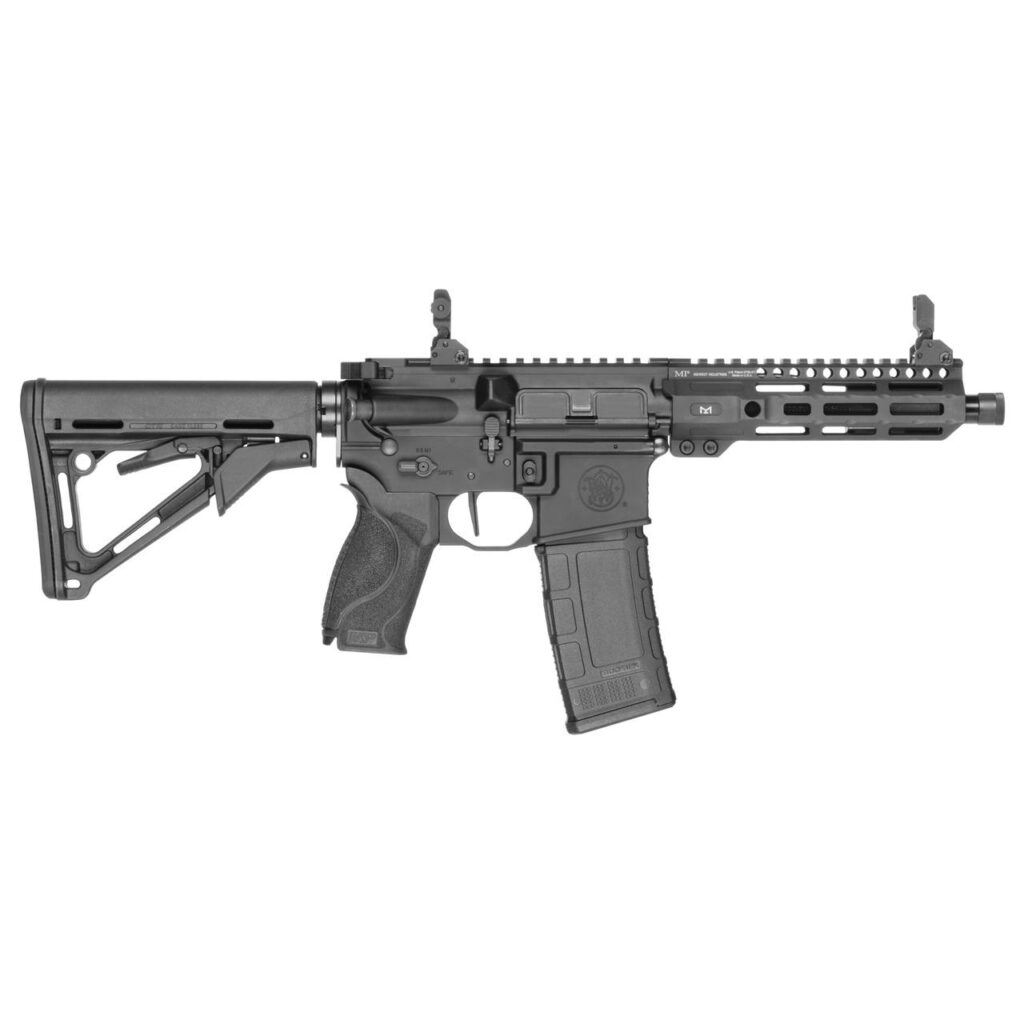 S&W M&P15 AXE SBR .300 Blackout 30rd Magazine 8″ Threaded Barrel M-LOK Handguard Black Flip Sights