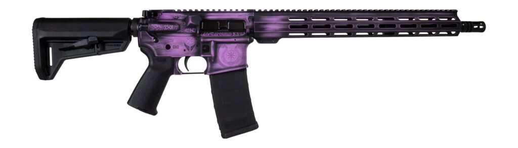 Shark Coast Tactical 300-133-1000-25 Valkyrie 5.56 NATO 30+1 16″ Black Melonite Threaded Barrel, Distressed Purple Cerakote w/Norse Engraving Aluminum Receiver w/Picatinny Rail, M-LOK Handguard, Magpu