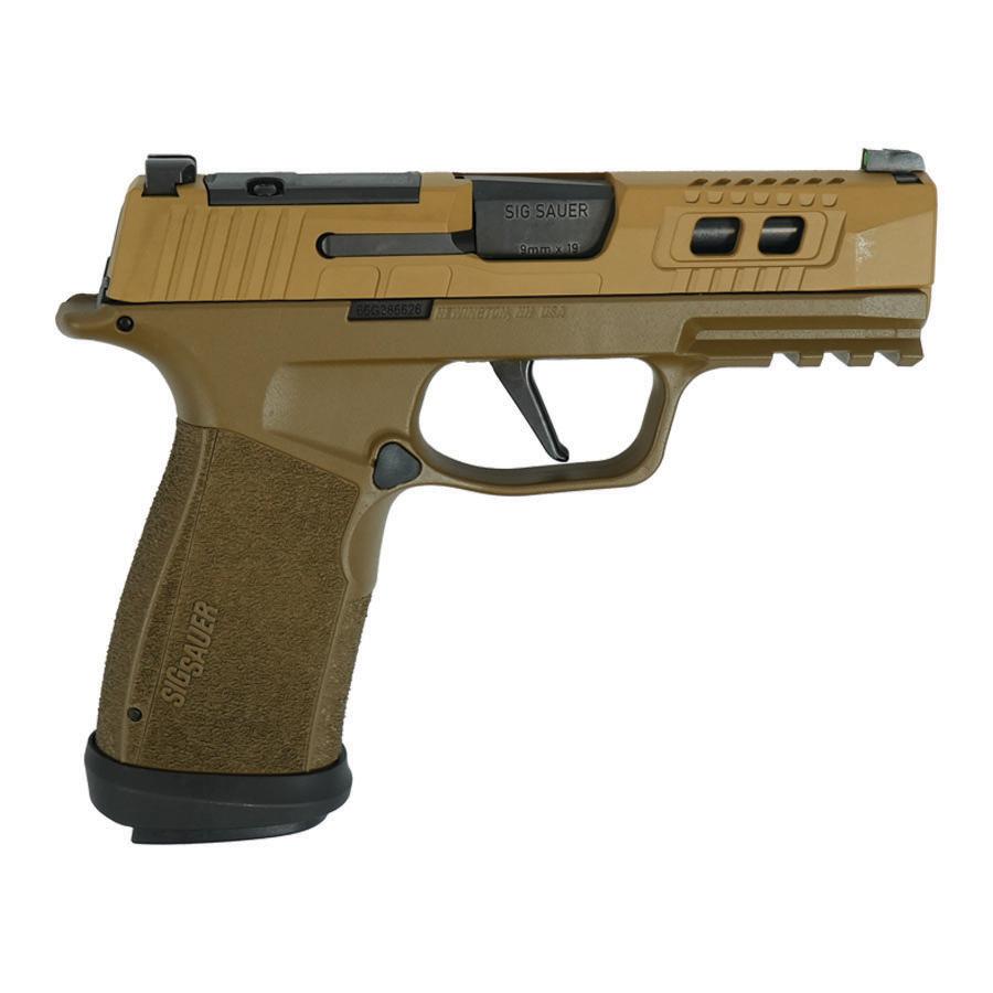 Sig Sauer P365 Two-Tone Brown XMACRO TACOPS Handgun 9mm Luger 17rd Magazines(4) 3.7″ Threaded Barrel