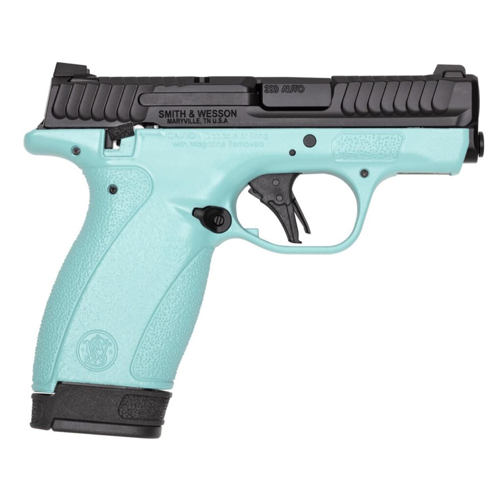 Smith & Wesson M&P Bodyguard 2.0 Handgun .380 Auto 10rd (1) & 12rd (1) Magazines 2.75″ Barrel Robin’s Egg Blue Grip Thumb Safety