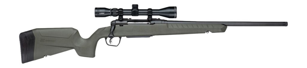 Savage Arms 33161 Axis 2 XP w/Optic 22-250 Rem 4+1 20″ Matte Black Carbon Steel Threaded Barrel, Drilled & Tapped Receiver, OD Green Synthetic Fixed w/Pistol Grip Stock, 3-9x40mm Duplex Scope, Right H