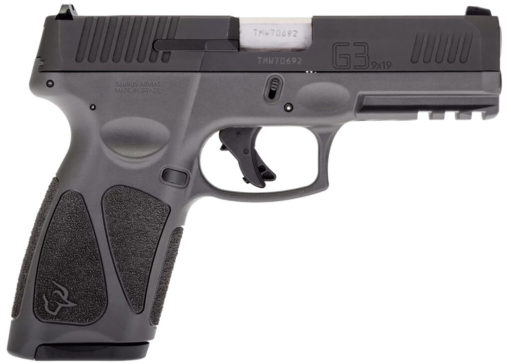 Taurus 1G3B941G G3  Full Size Frame 9mm Luger 15+1/17+1 4″ Matte Stainless Steel Barrel, Matte Black Tenifer Serrated Steel Slide, Gray Polymer Frame w/Picatinny Rail, Gray Polymer Grip, Right Hand