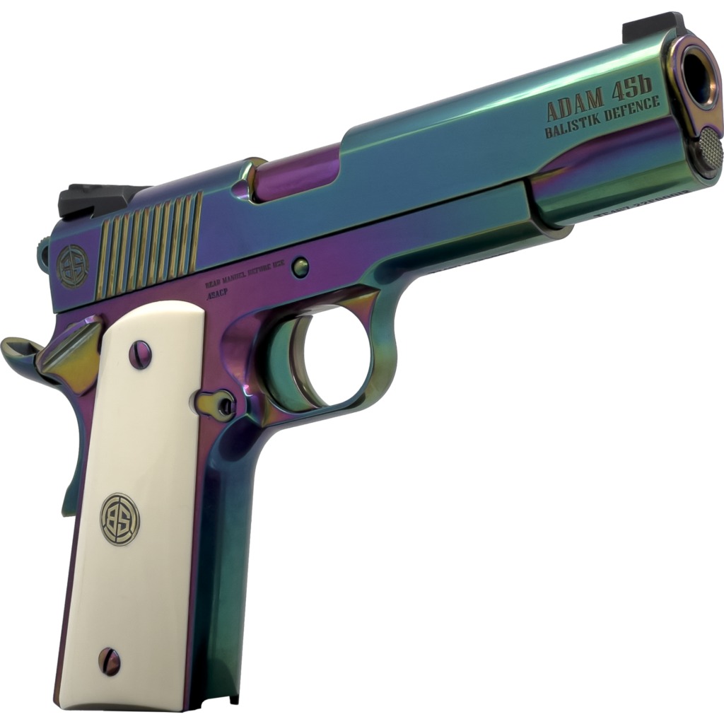 Dickinson LLC DKSN45RBB Adam 1911 Rainbow Full Size 45 ACP 8+1 5″ Polished Rainbow PVD Steel B Serrations Slide, Rainbow PVD Steel Frame w/Beavertail