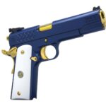 Dickinson LLC DKSN45SM Adam 1911 Sapphire Full Size 45 ACP 8+1 5" Gold Barrel, Blue Sapphire Steel Slide & Frame w/Beavertail White Grip