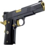 Dickinson LLC DKSN45AB Adam 1911 Acoustic Full Size 45 ACP 8+1 5" Gold Barrel, Shiny Black Steel B Serrations Slide, Shiny Black Steel Frame w/Beavertail
