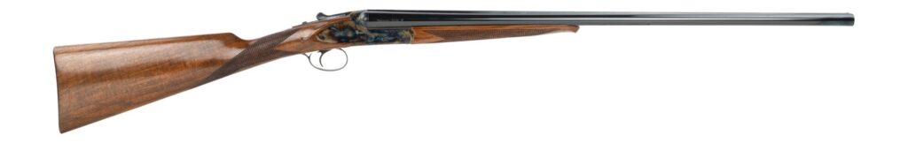 Dickinson LLC  Plantation 20 Gauge Break Open 2.75″ 2rd 28″ Gloss Blued Side By Side Barrel, True Bone-Charcoal Case Hardening Engraved Receiver, English Style Turkish Walnut Stock