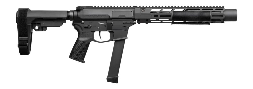 CMMG 99A6832-AB Zeroed Banshee MkGs 9mm Luger 33+1 6.50″ Black Nitride Threaded Barrel, Black Armor Cerakote Aluminum Receiver w/Picatinny Rail, M-LOK Handguard, Black Polymer CMMG RipBrace, CMMG Zero