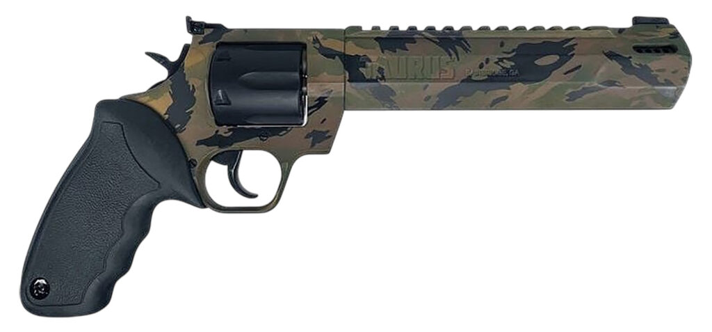 Taurus 2-357081RH-DTSC Raging Hunter  Large 357 Mag/38 Special +P 7 Shot 8.37″ Camo Picatinny Rail/Ported Barrel, Matte Black Cylinder, Camo Alloy Steel Frame, Transfer Bar Safety, Exposed Hammer