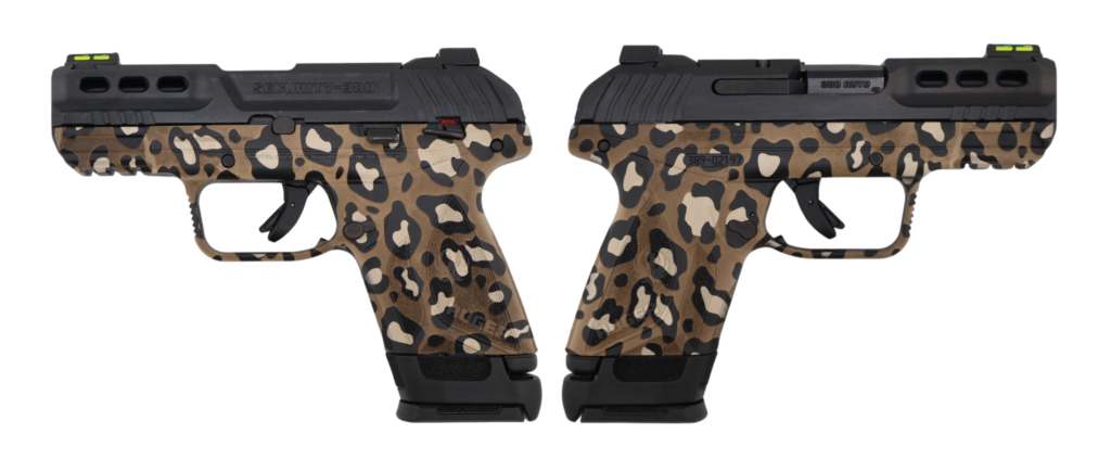 RUGER SECURITY 380ACP LEOPARD PRINT PSTL 3.42″ BBL 15+1RD BLK F.O. FRONT SIGHT