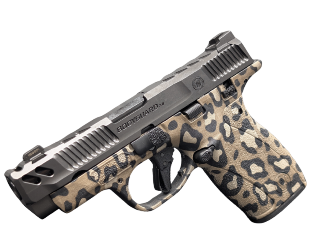 SMITH & WESSON PC BODYGUARD 2.0 CARRY COMP LEOPARD PRINT 380ACP PISTOL 3.1″ M.S 1-10RD, 1-12RD MAG