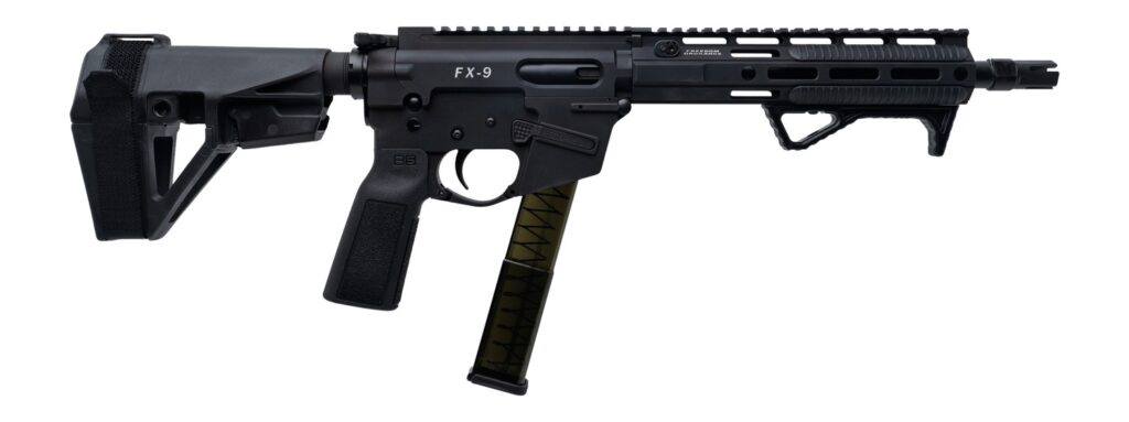 Freedom Ordance FX9P10E-BLK FX9P Elite 9mm Luger 10″ Black Nitride Threaded Barrel, Black Anodized Aluminum Receiver w/Picatinny Rail, M-LOK Handguard, Black Polymer SB Tactical SBA5 Brace, Black Poly