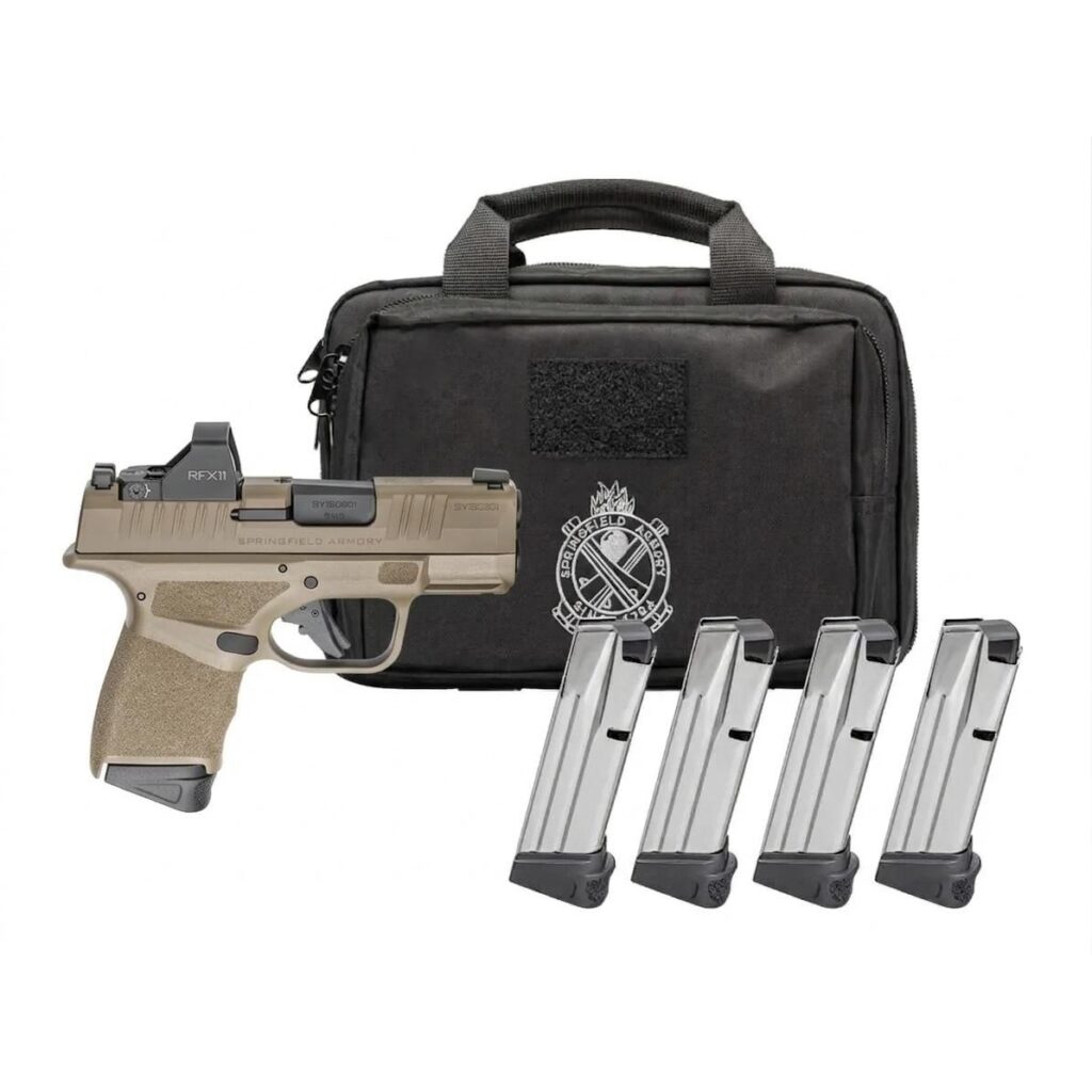 Springfield GEAR PAC Hellcat Micro-Compact OSP Handgun 9mm Luger 11(1)&13(3)rd Magazines 3″ Barrel Desert FDE Viridian RFX11 Bag