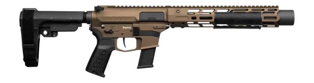 CMMG 45AEA70-MB Zeroed Banshee MkG 45 ACP 13+1 6.50″ Black Nitride Threaded Barrel, Midnight Bronze Cerakote Aluminum Receiver w/Picatinny Rail, M-LOK Handguard, Black Polymer CMMG RipBrace, CMMG Zero