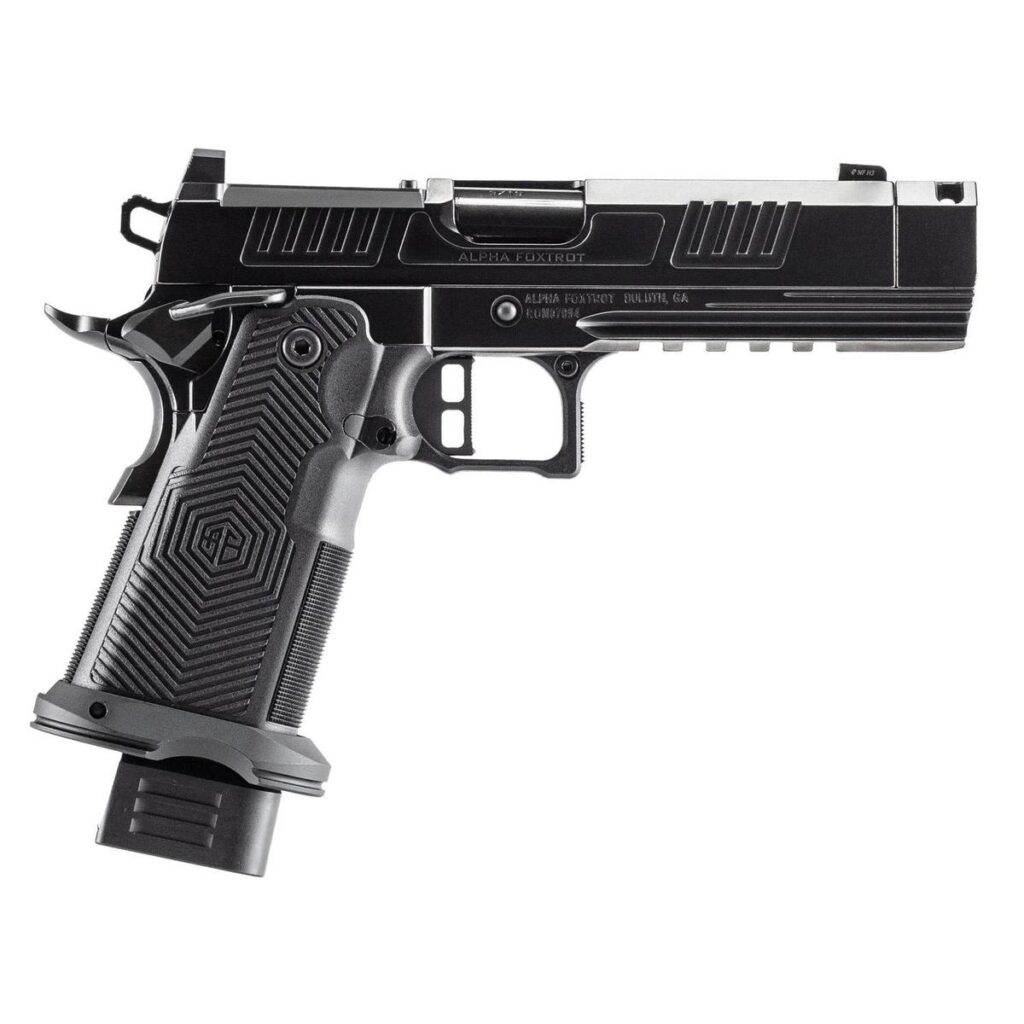 Alpha Foxtrot AF1911-ROMULUS Handgun 9mm Luger 20rd Magazines(5) 4.25” Threaded Comp Barrel Black polished DLC