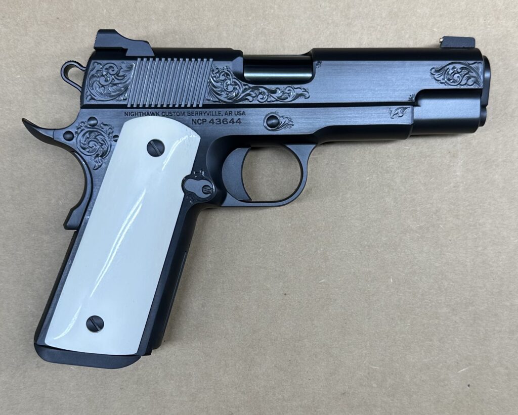 Nighthawk Custom VIP Commander 45 ACP Black DLC Engraved Giraffe Grips 0896