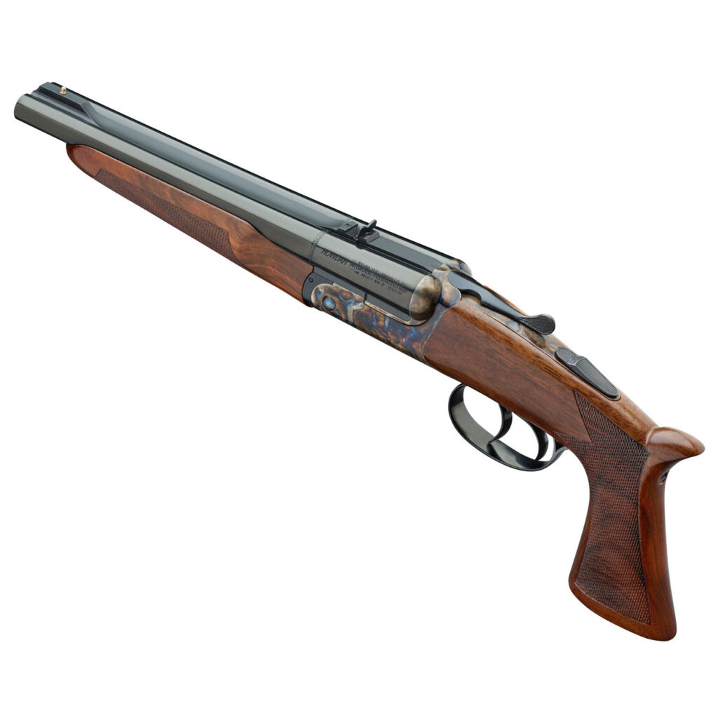 IFG/Davide Pedersoli Howdah Side by Side 45 Long Colt/.410 Bore 10.25″ Barrel Ramp Front Sight Folding Rear Leaf Sight Wooden Forend/Pistol Grip Blued Finish