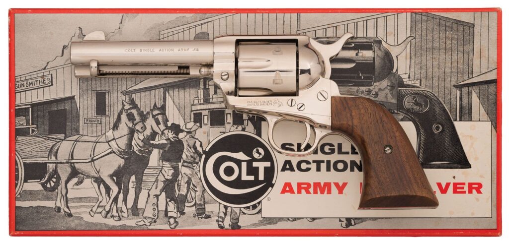 Colt Single Action Army .45 Long Colt Nickel – 1970 Production, Stagecoach Box, Excellent Condition (Used) – 55569SA