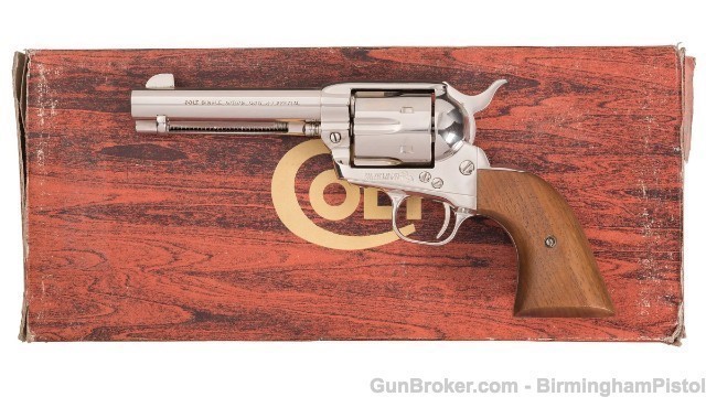 Nickel Colt 3rd Gen SAA .44 1980 4.75″ Box Walnut (Used) – SA34836