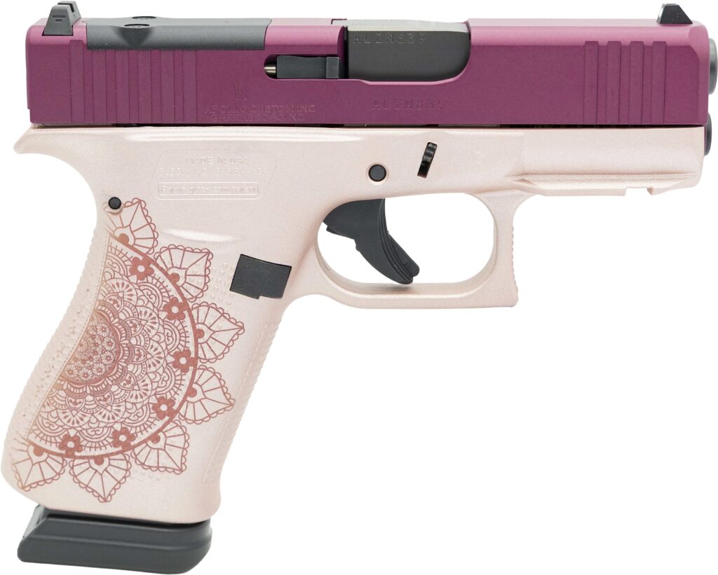 Glock 43X 9mm MOS Rose Gold Black Cherry Mandala Engraved 15 Rd ACG-09105UFM15