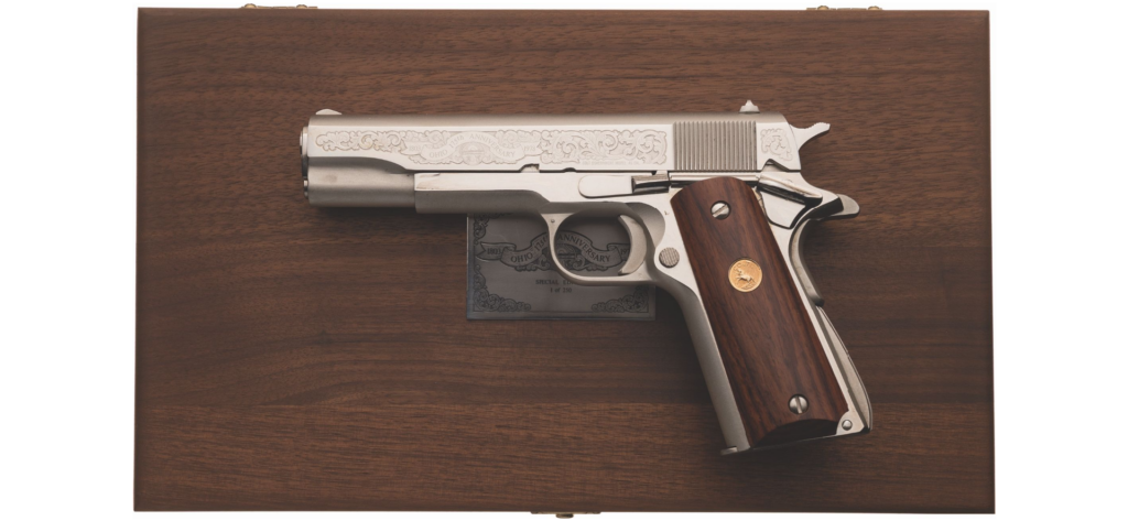 Colt 1911 Ohio 175th Anniv. Comm. Series 70 Govt 45 5″ Nickel Walnut (Used) – 49956g70