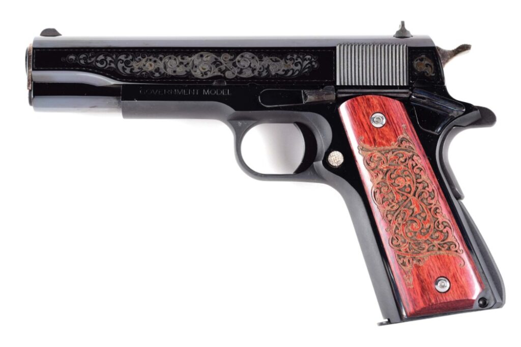 COLT ENGRAVER SERIES GUSTAVE YOUNG GOVERNMENT MODEL SEMI-AUTOMATIC PISTOL WITH FACTORY CASE 45 ACP (Used) – VJC159