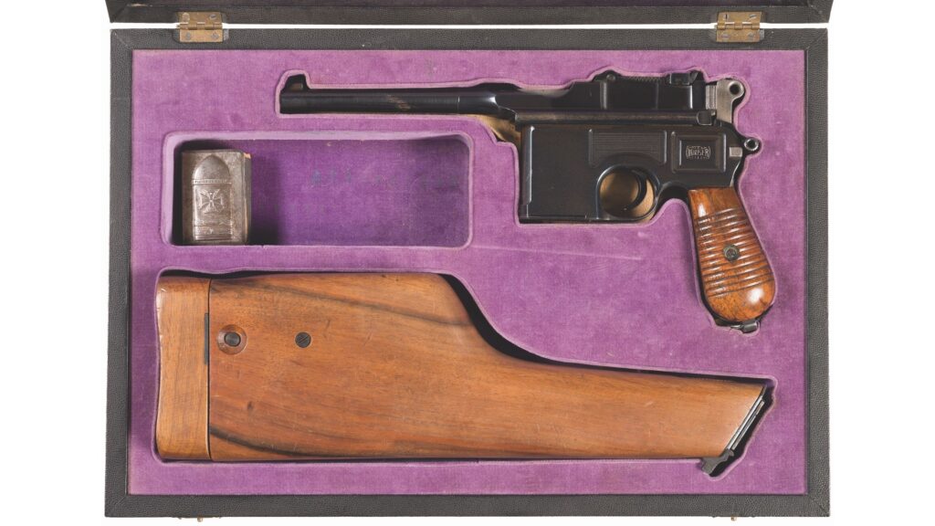 Custom Cased Mauser Model 1930 Commercial “Broomhandle” Pistol – 7.63mm, Shoulder Stock, Accessories (Used) – 919001