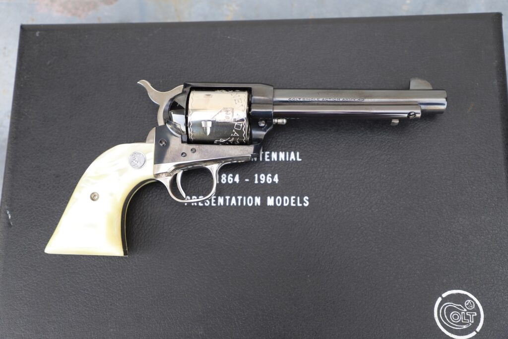 Colt Nevada Centennial Commemorative SAA – .45 Cal, 5.5″ Blue, Pearl Grips, Extra Cylinder, Cased Single Action Army (Used) – 1572NC