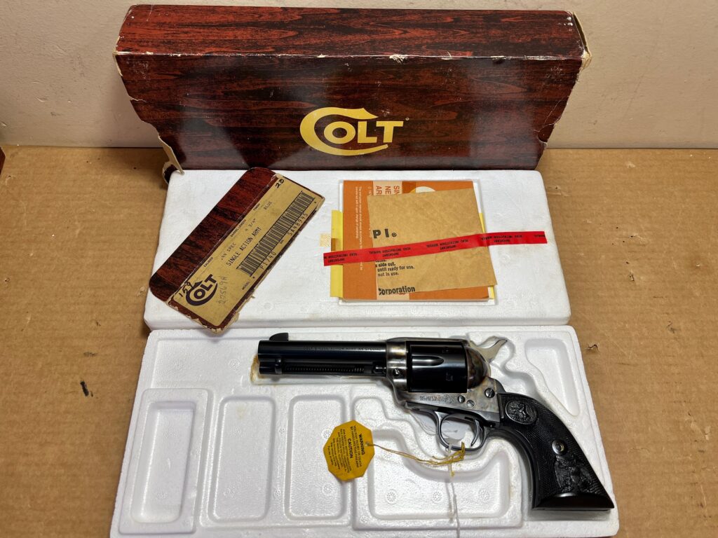 Colt Single Action Army 3rd Gen .44 Special Revolver – 4.75″ Barrel, Blue/Case Hardened (Used) – SA48945