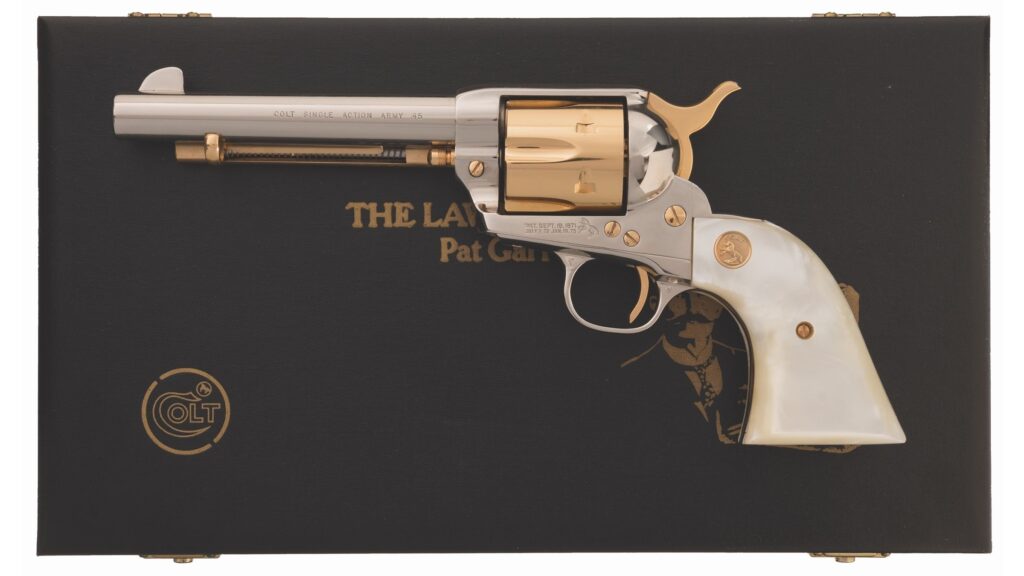 Colt Lawman Series Pat Garrett Commemorative – Nickel/Gold SAA, 5.5″ Barrel, Cased (Used) – 387PGP