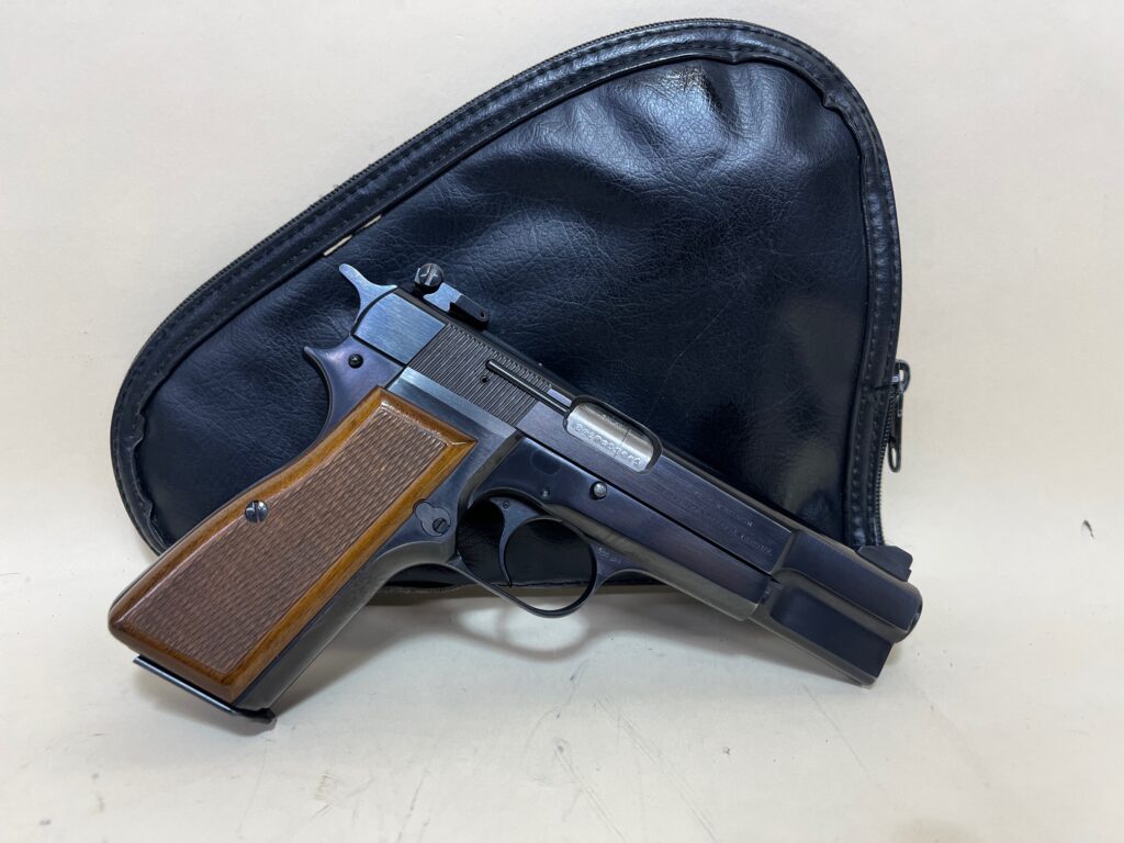 Browning Hi-Power 9mm Pistol – Made in Belgium, Blued Finish, Wood Grips (Used) – 245PM52445