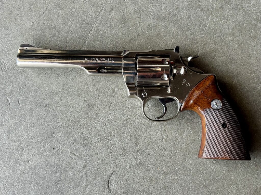 Colt Trooper MK III Nickel 6″ 357 Magnum Wood Grips 1975 (Used) – j49753