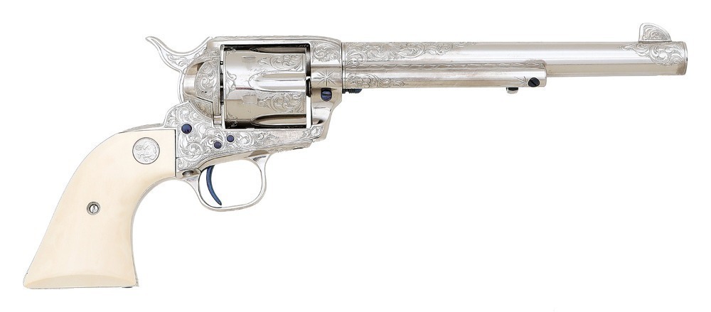 Colt Third Generation Single Action Army Revolver Engraved by John Adams Sr. .44-40 WCF Nickel & Ivory 7.5″ (Used) – SA92789