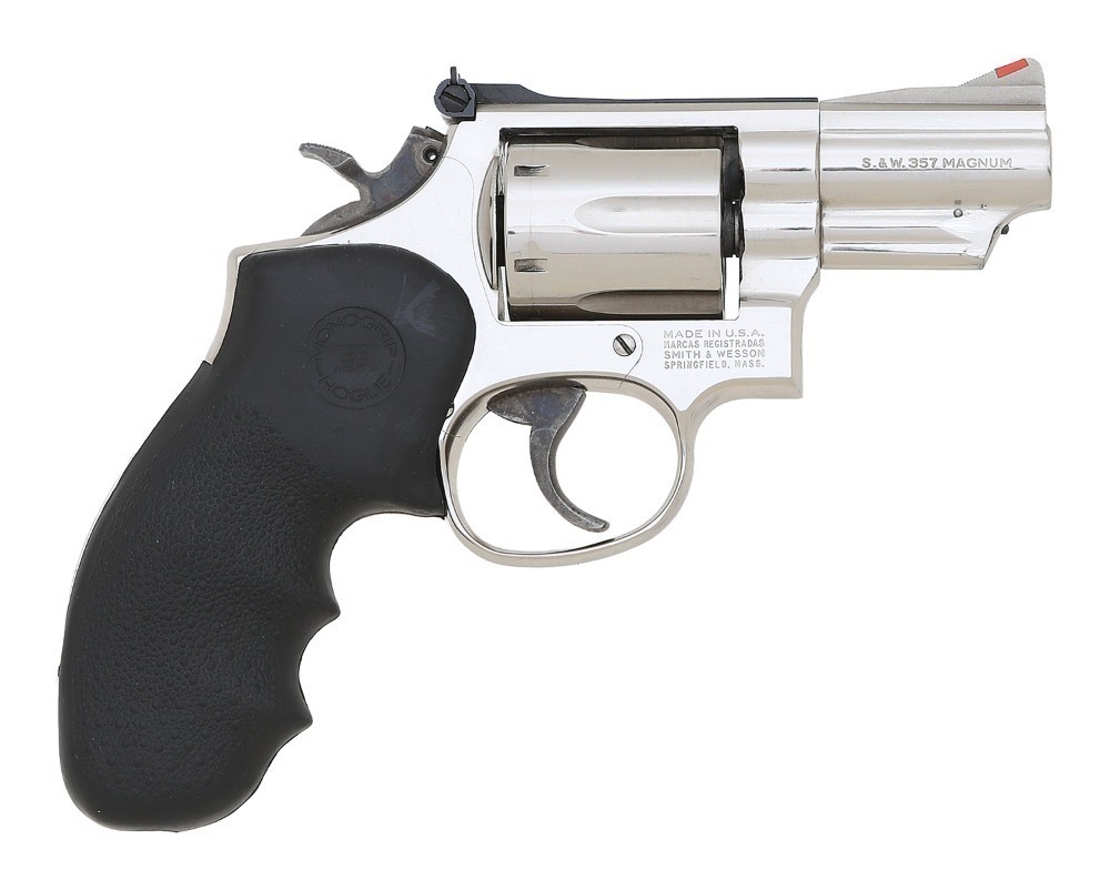 Smith & Wesson Model 19-5 .357 Magnum Revolver 2.5″ Nickel Snub Nose with Hogue Grips (Used) – ACM8354