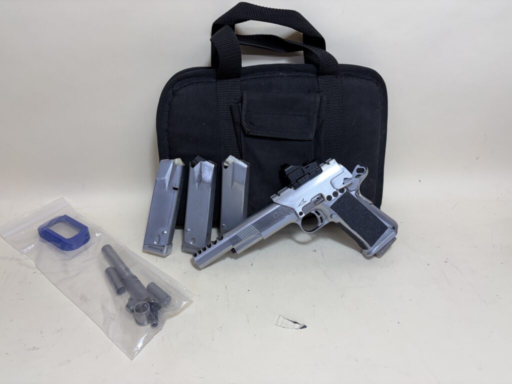 Custom Caspian 1911 Race Pistol – 9mm / .38 Super with Optic, Compensator, 4 Magazines & Extra Barrel (Used) – 24244