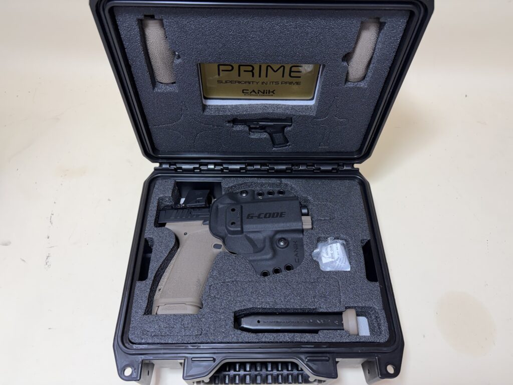 Canik METE MC9 Prime 9mm Optics-Ready FDE/Black Pistol with MECANIK M04 Red Dot & G-Code Holster (Used) – 25ZA53315
